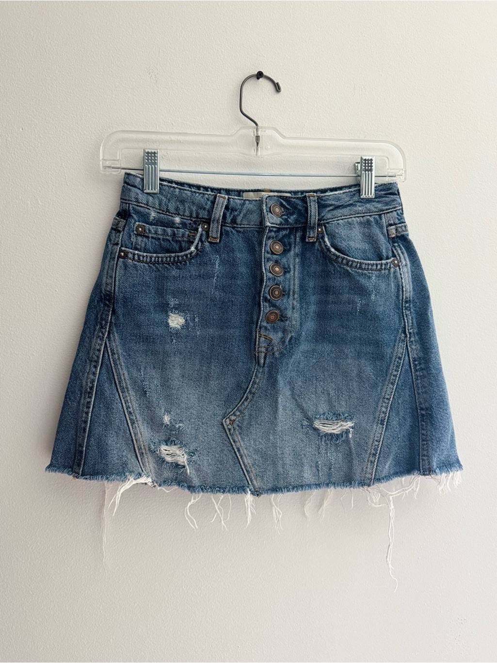 Free People We The Free Distressed Denim A-Line Mini Skirt